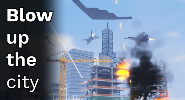 An unfinished high-rise with fire and thick black smoke pouring out of its upper floors, debris flying from the blast, a yellow tower crane in the foreground and a large aircraft silhouette in the sky above the city